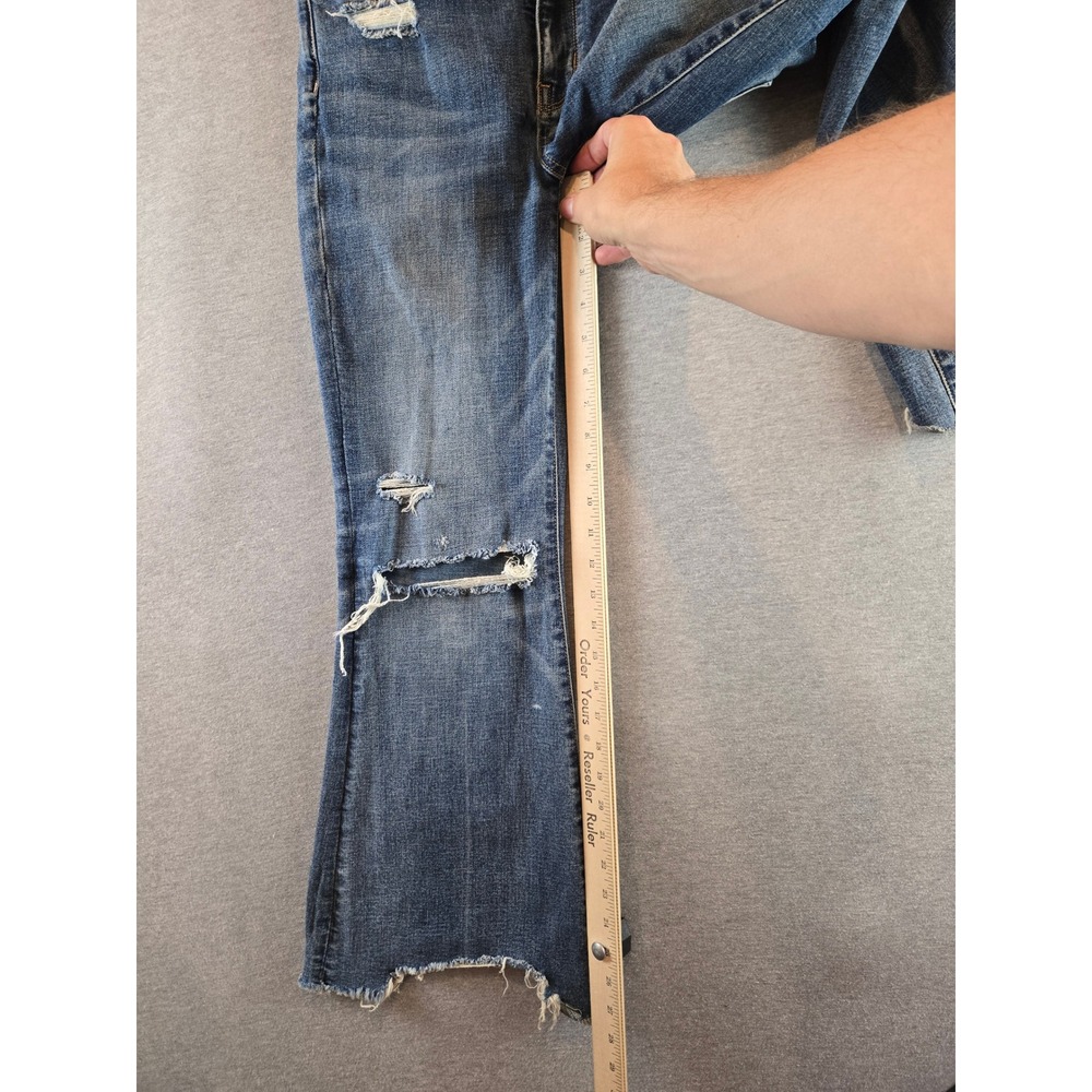 American Eagle Jeans Women 6 Blue Super Hi-Rise‎ Crop Flare Distressed Raw Hem - Picture 12 of 14